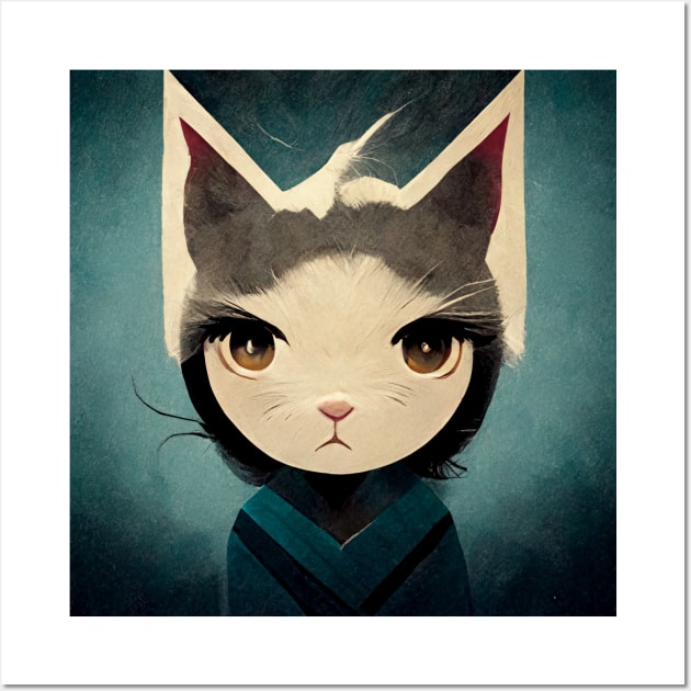 Cute cat anime style Wall Art by S-Log